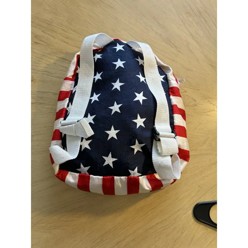 VTG 80s USA Flag Jacket Converts To Backpack Parachute Americana Stars Stripes L